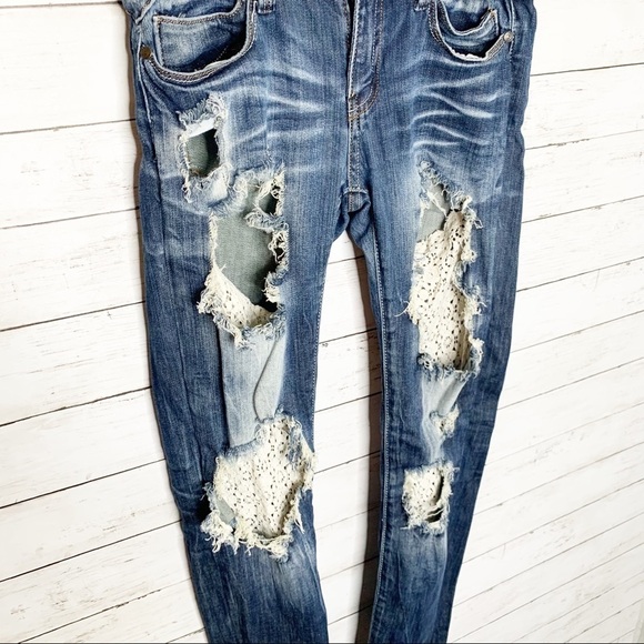 Machine Nouvelle Mode Distressed Lace Skinny Jeans Size 29 - Picture 3 of 9